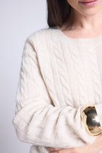 Jersey Isabella de cuello redondo trenzado - Crema - Mujer