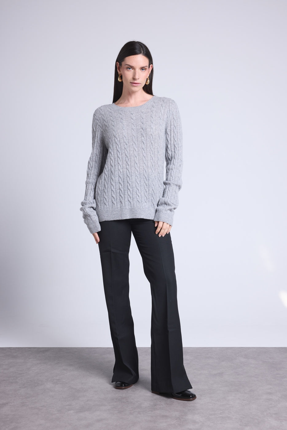 Isabella Cable-Knit Crew-Neck Jumper - Grey - Women