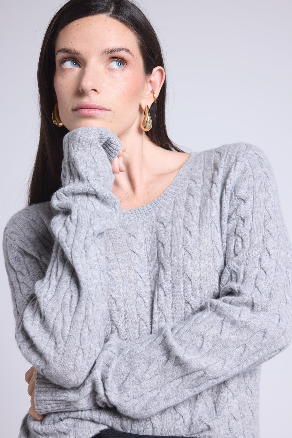 Isabella Cable-Knit Crew-Neck Jumper - Grey - Women