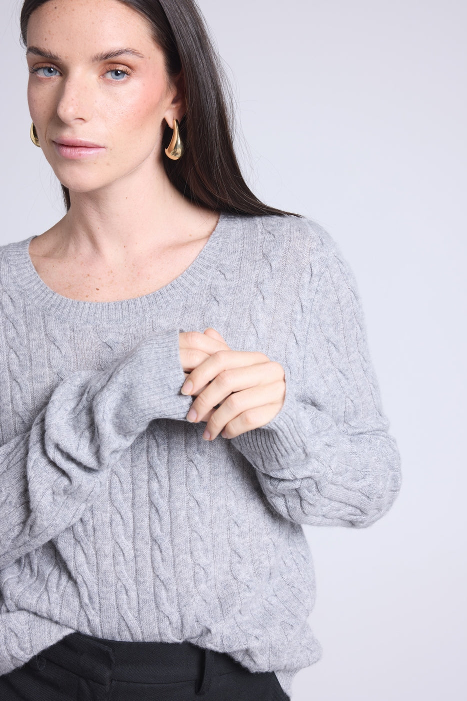 Isabella Cable-Knit Crew-Neck Jumper - Grey - Women