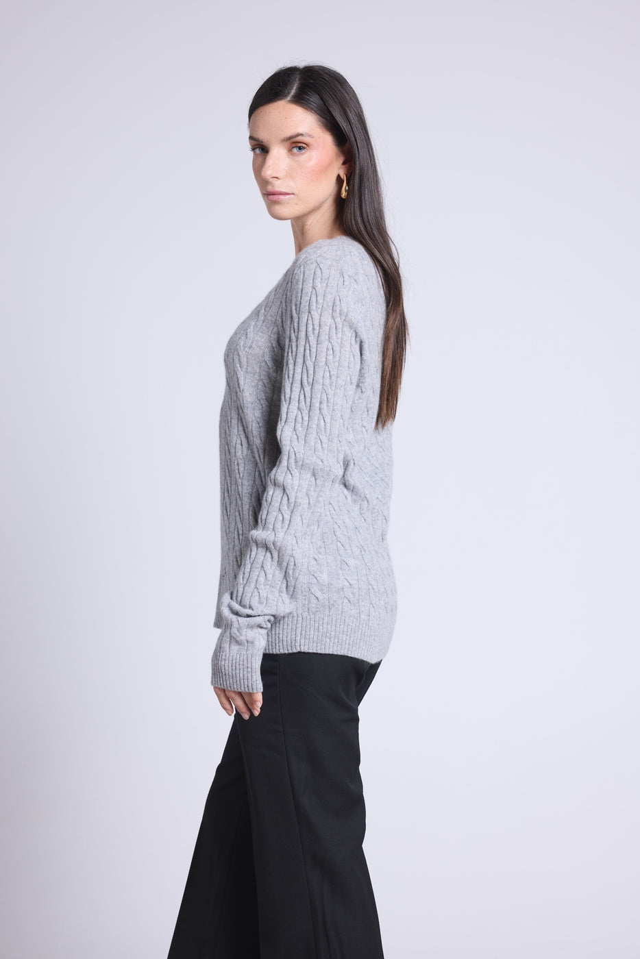 Isabella Cable-Knit Crew-Neck Jumper - Grey - Women