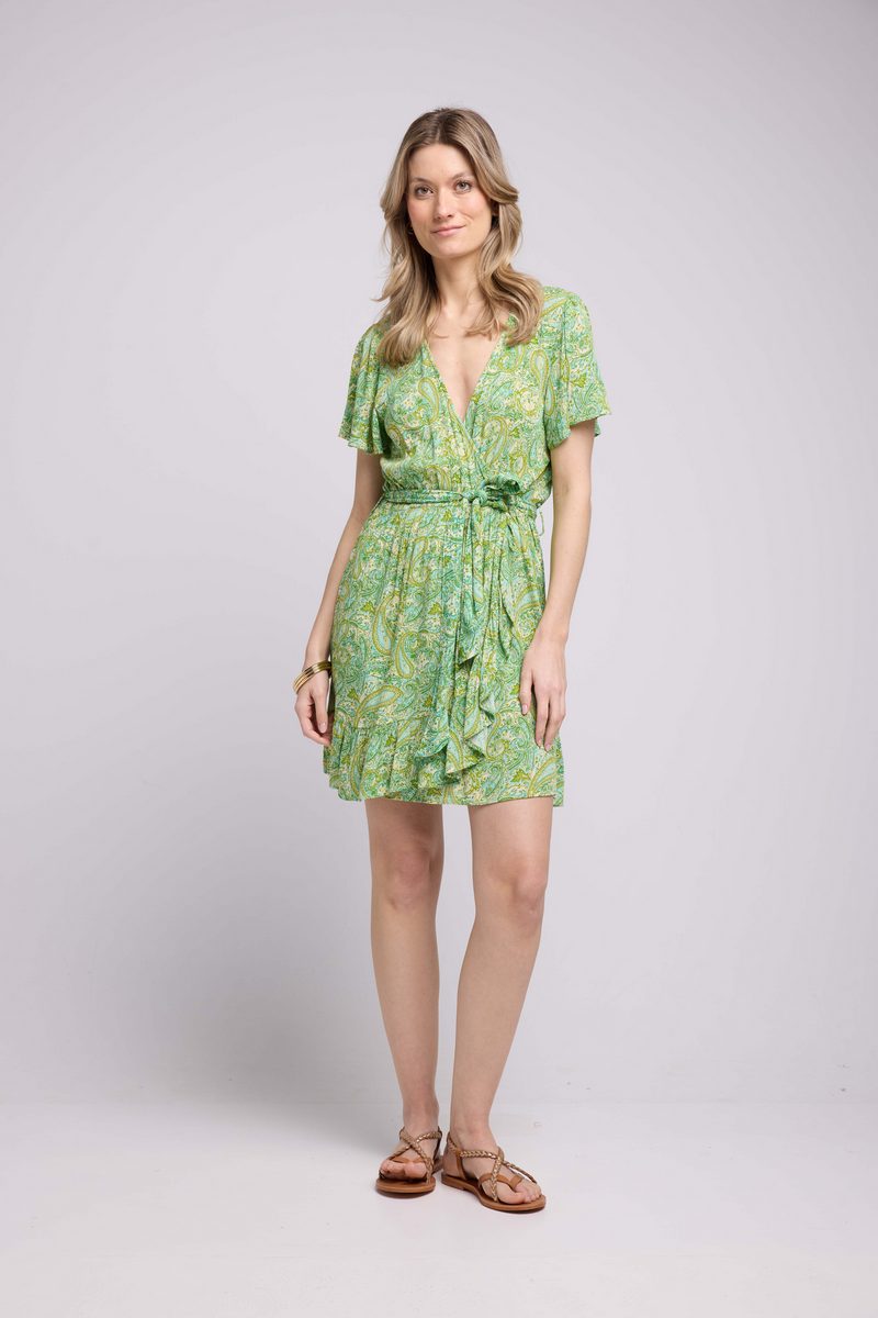Vestido corto de manga corta - Verde