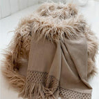 Plaid En Laine Et Détails Macramé - Isia - Poudre