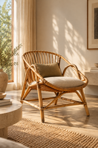 Korgfåtölj Vintage I Rotting – 60-talsdesign - Beige