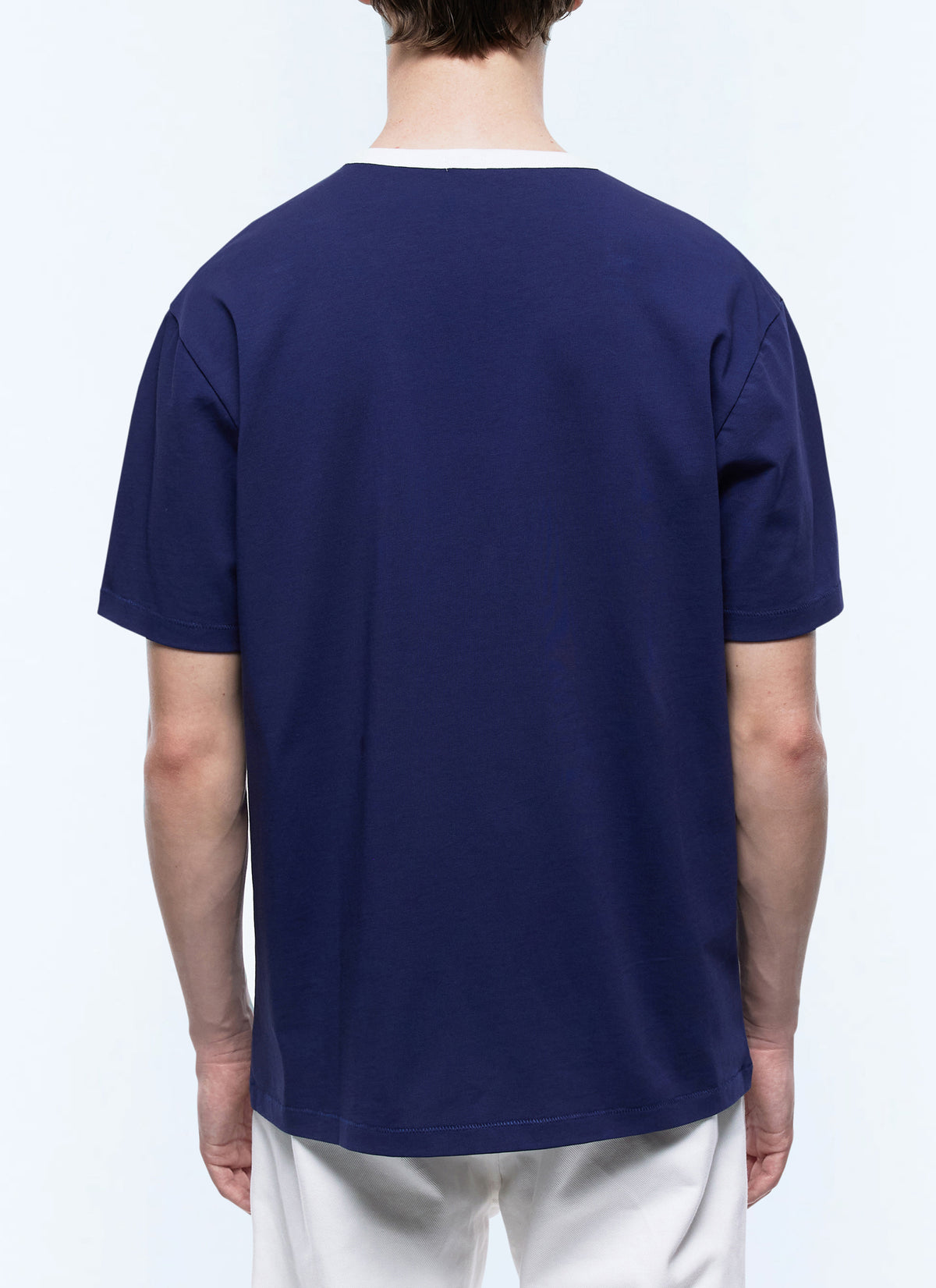 T-Shirt Mit Kontrastkragen Und Logo-Patch - Marineblau