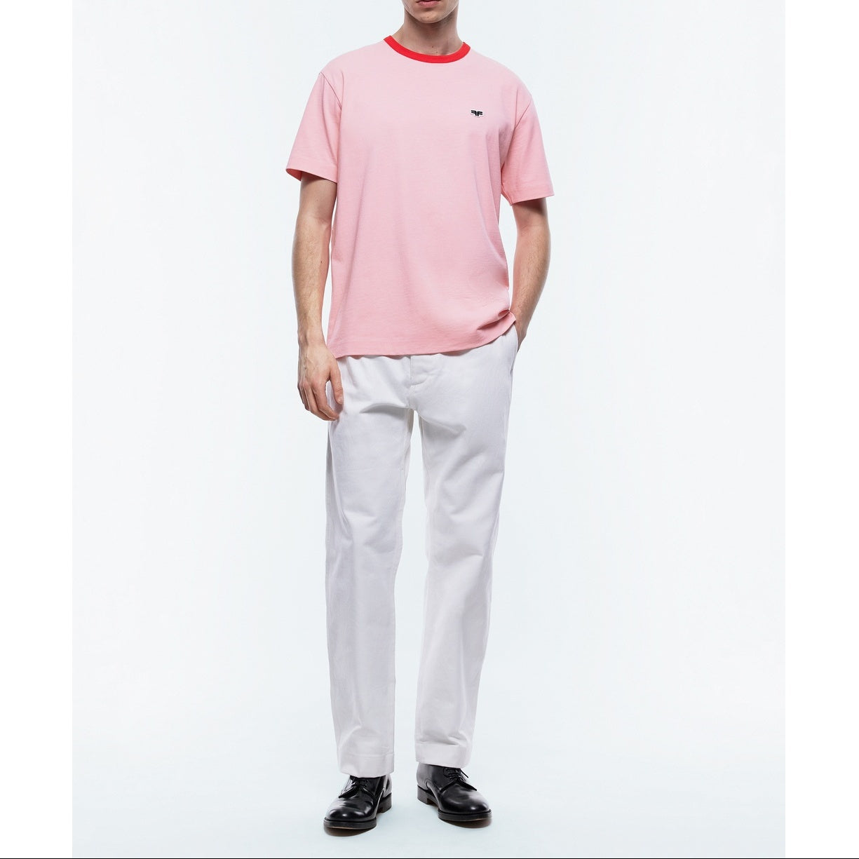 Fursac - T-Shirt Rose Col Rouge Patch Logo - Saumon
