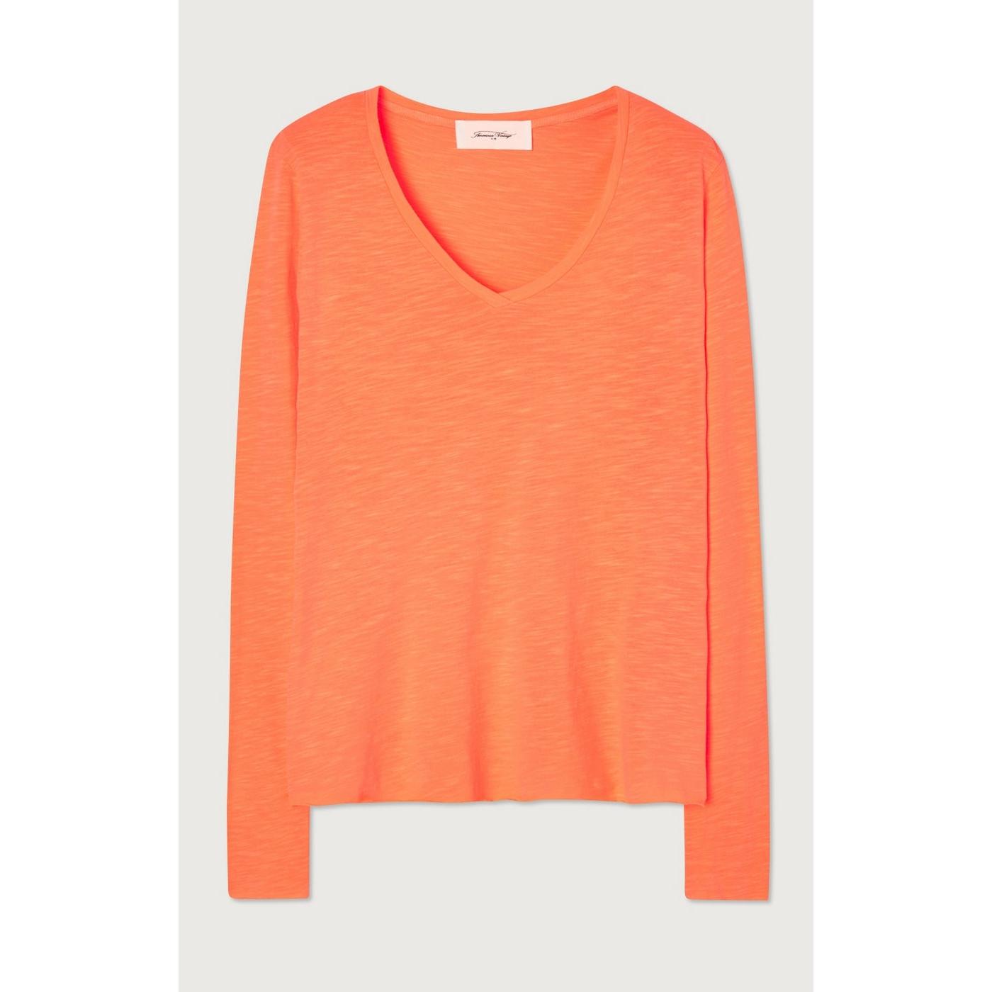 T-Shirt Col V - Feu Fluo - Femme