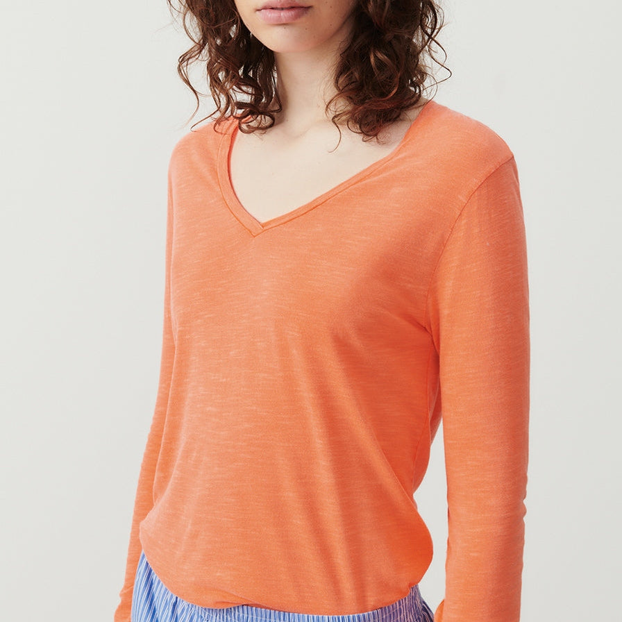 T-Shirt Col V - Feu Fluo - Femme
