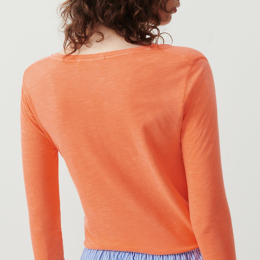 T-Shirt Col V - Feu Fluo - Femme
