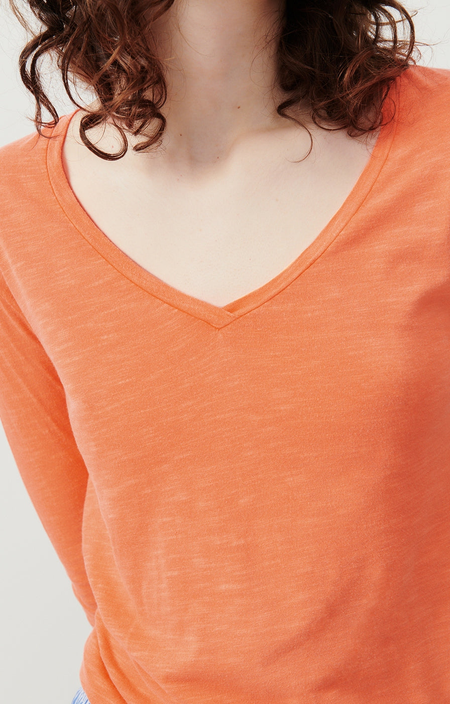T-Shirt Col V - Feu Fluo - Femme