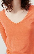 T-Shirt Col V - Feu Fluo - Femme