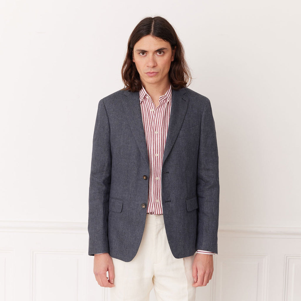 Veste En Lin Bleu Pucé