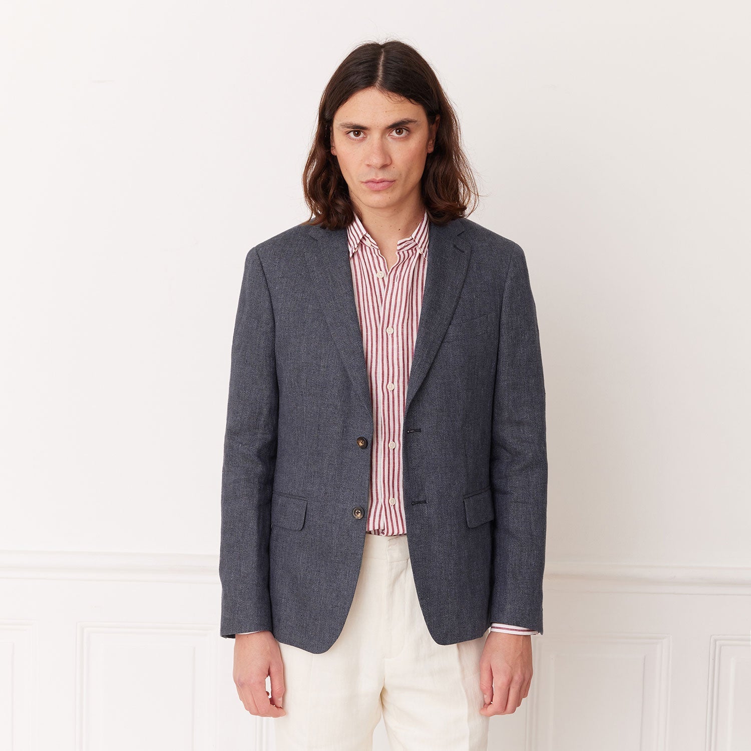 Veste En Lin Bleu Pucé