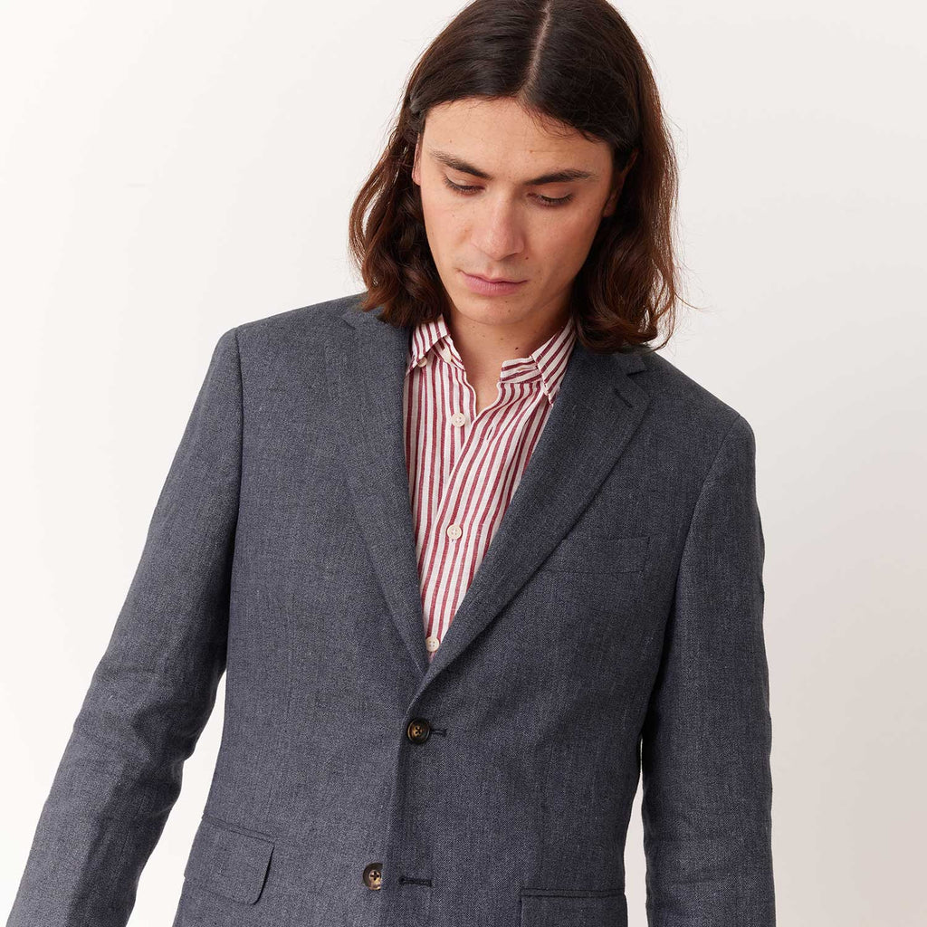 Veste En Lin Bleu Pucé