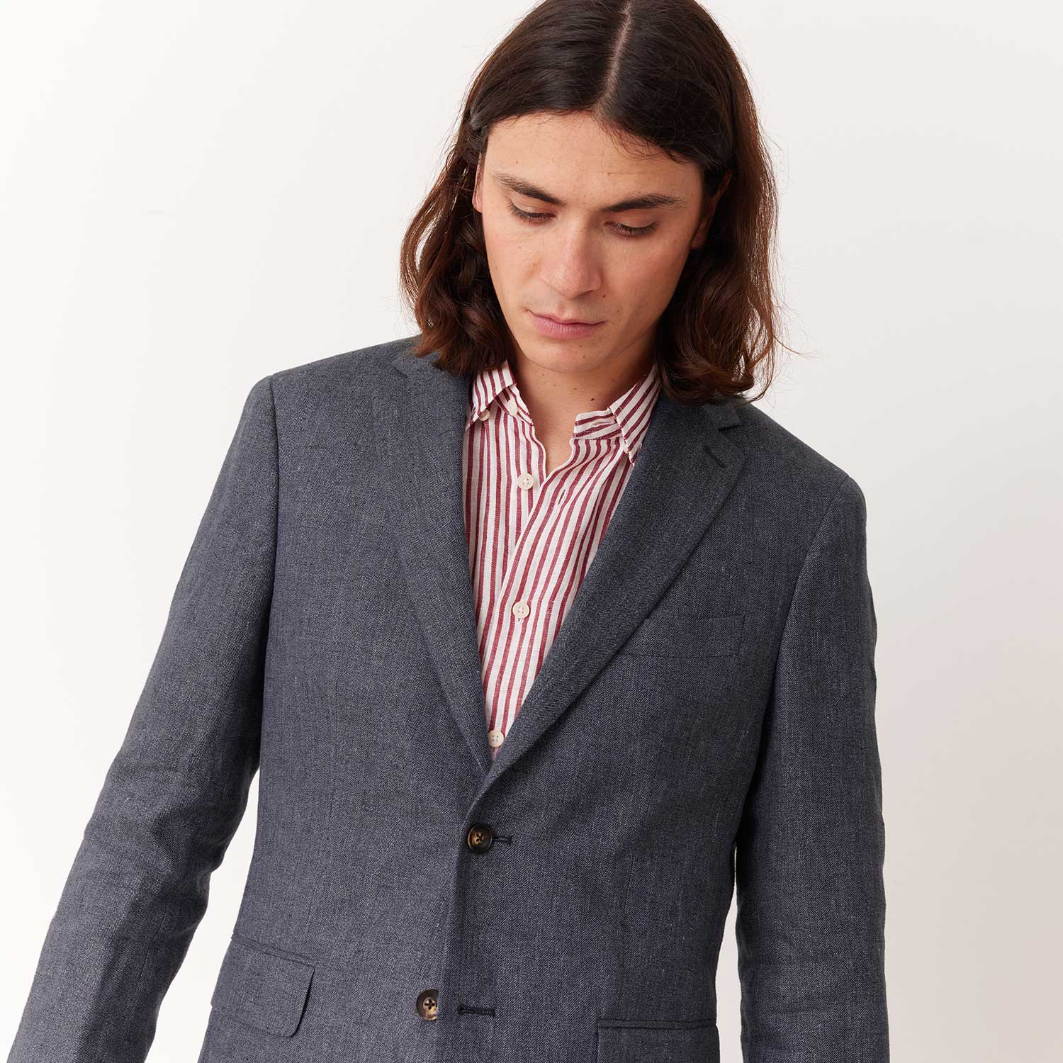 Veste En Lin Bleu Pucé
