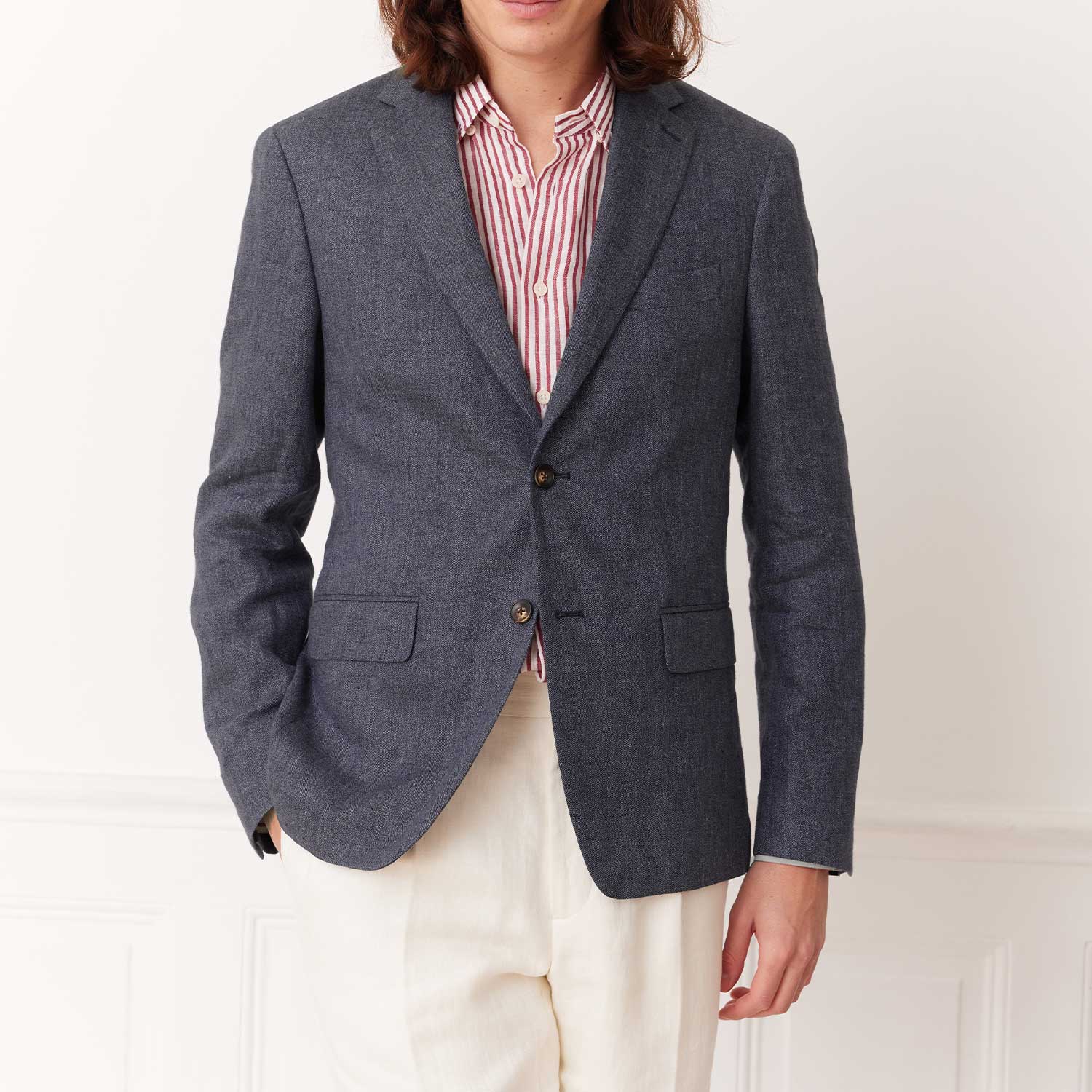 Veste En Lin Bleu Pucé