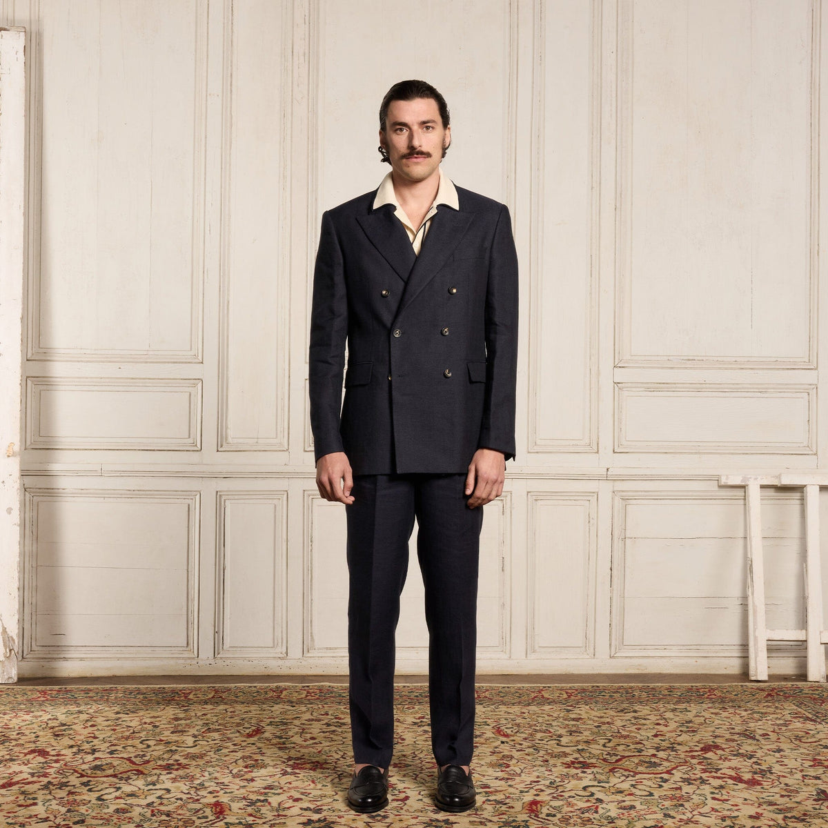 Veste Croisée En Lin Marine