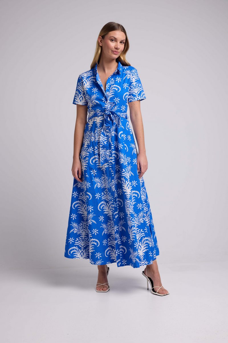 Robe Long Manches Courtes - Bleu Blanc
