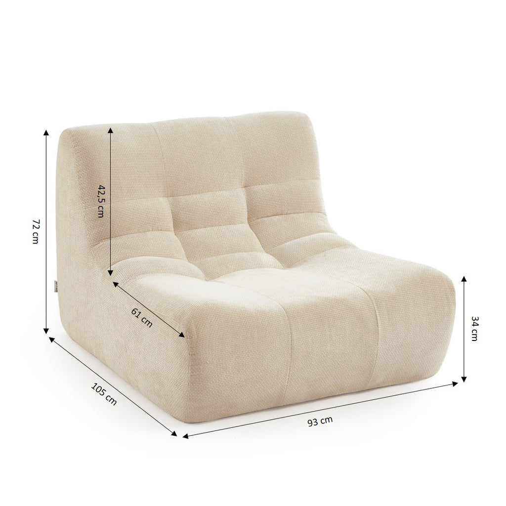 Janis - Modular Single-Seat Armchair - Chenille Fabric - Ecru