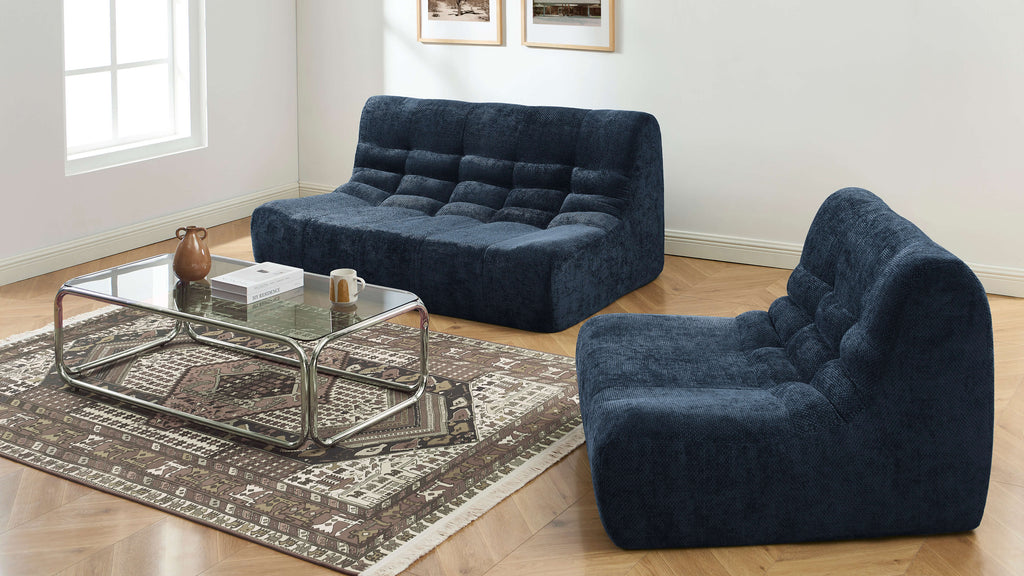 Janis - Banquette 2 Places - Tissu Chenille - Bleu