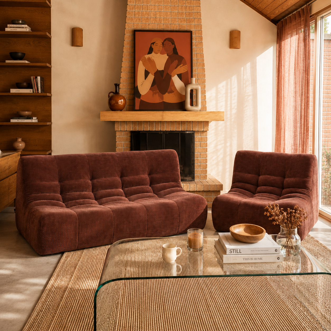 Janis - Banquette 2 Places - Velours - Bordeaux