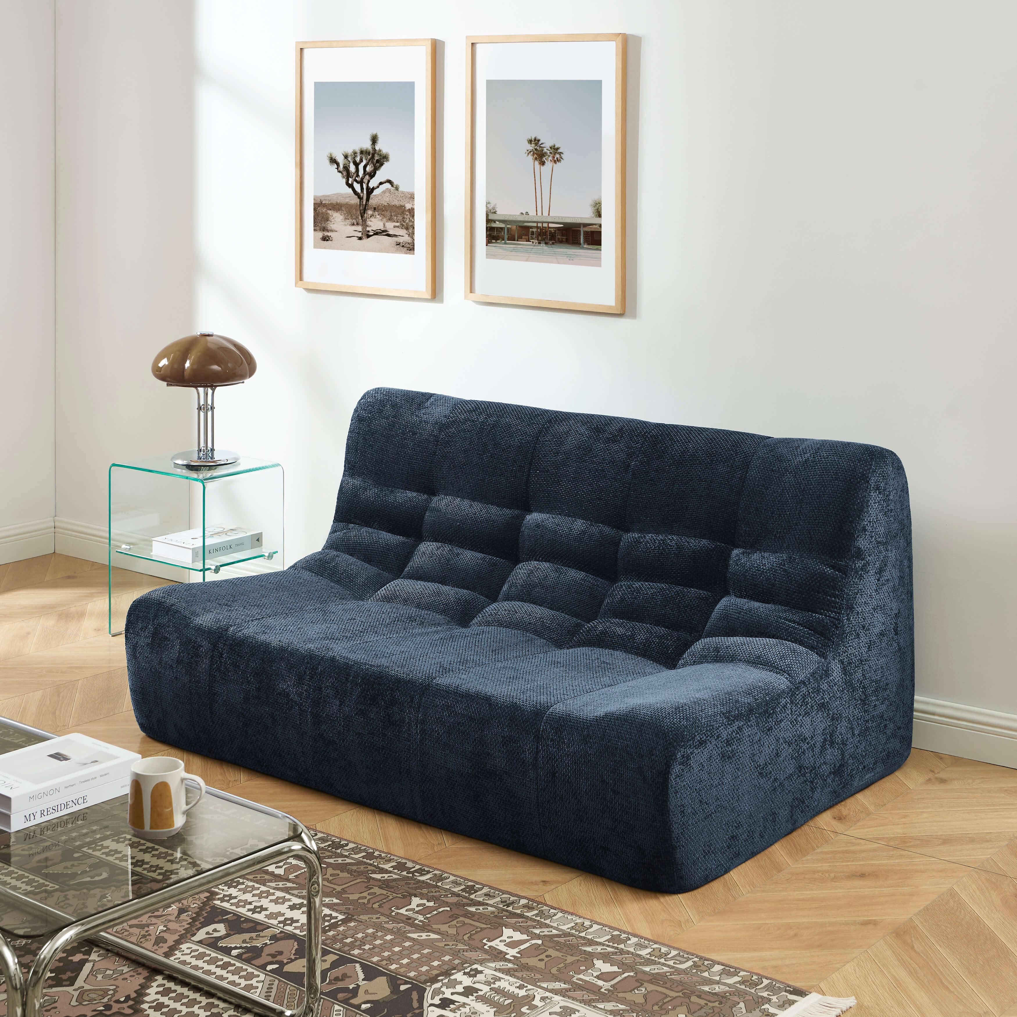 Janis - Banquette 2 Places - Tissu Chenille - Bleu