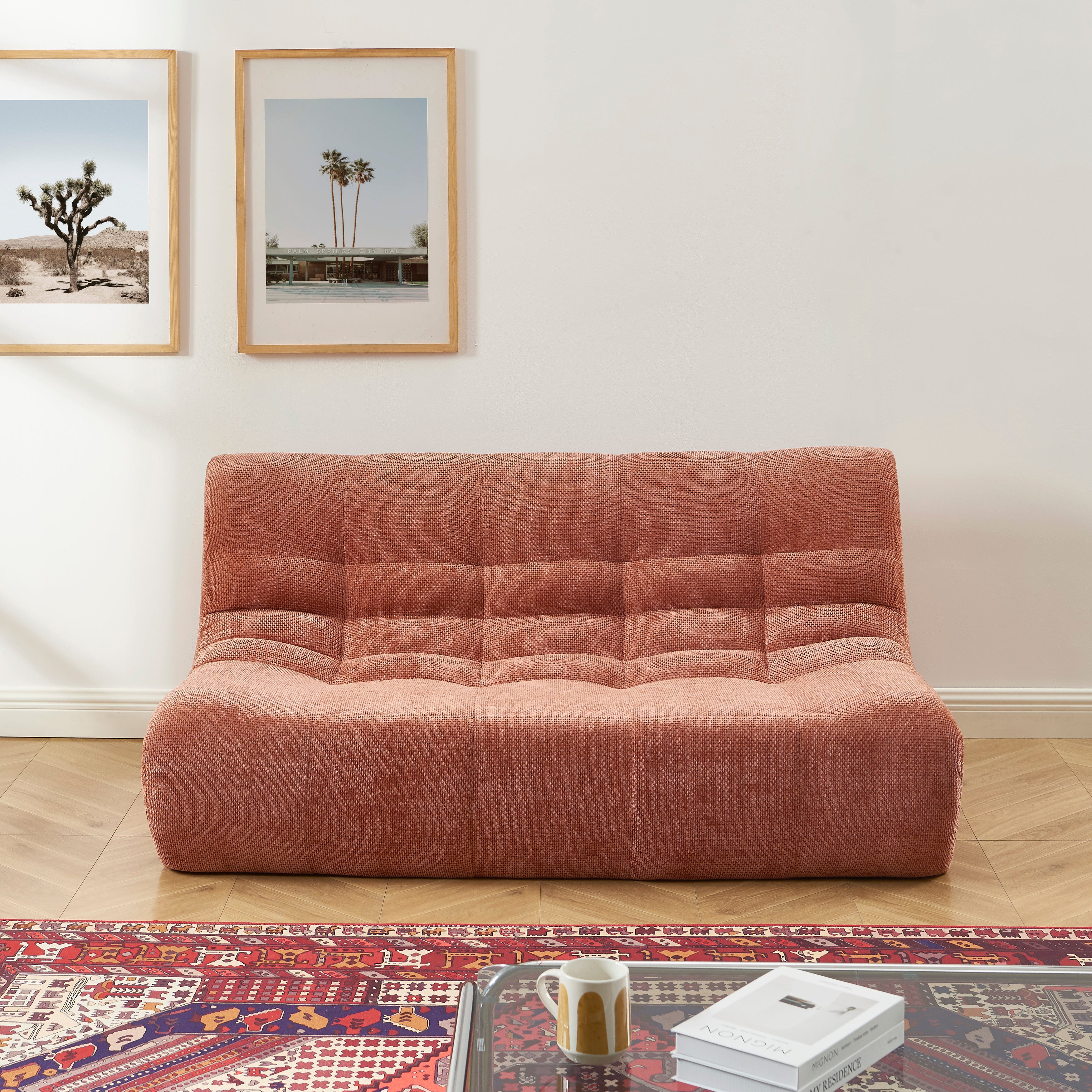 Janis - Modular 2-Seat Bench - Chenille Fabric - Terracotta
