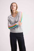 Maglione Scollo a V Righe Arcobaleno Maniche Java - Grigio Chiaro