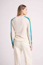 Pull Col V Bandes Arc En Ciel Manches Java - Blanc