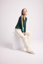 Java Rainbow Stripe Sleeve V-Neck Jumper - Bottle Green
