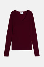 Jersey de cuello en V - Joan - Burdeos