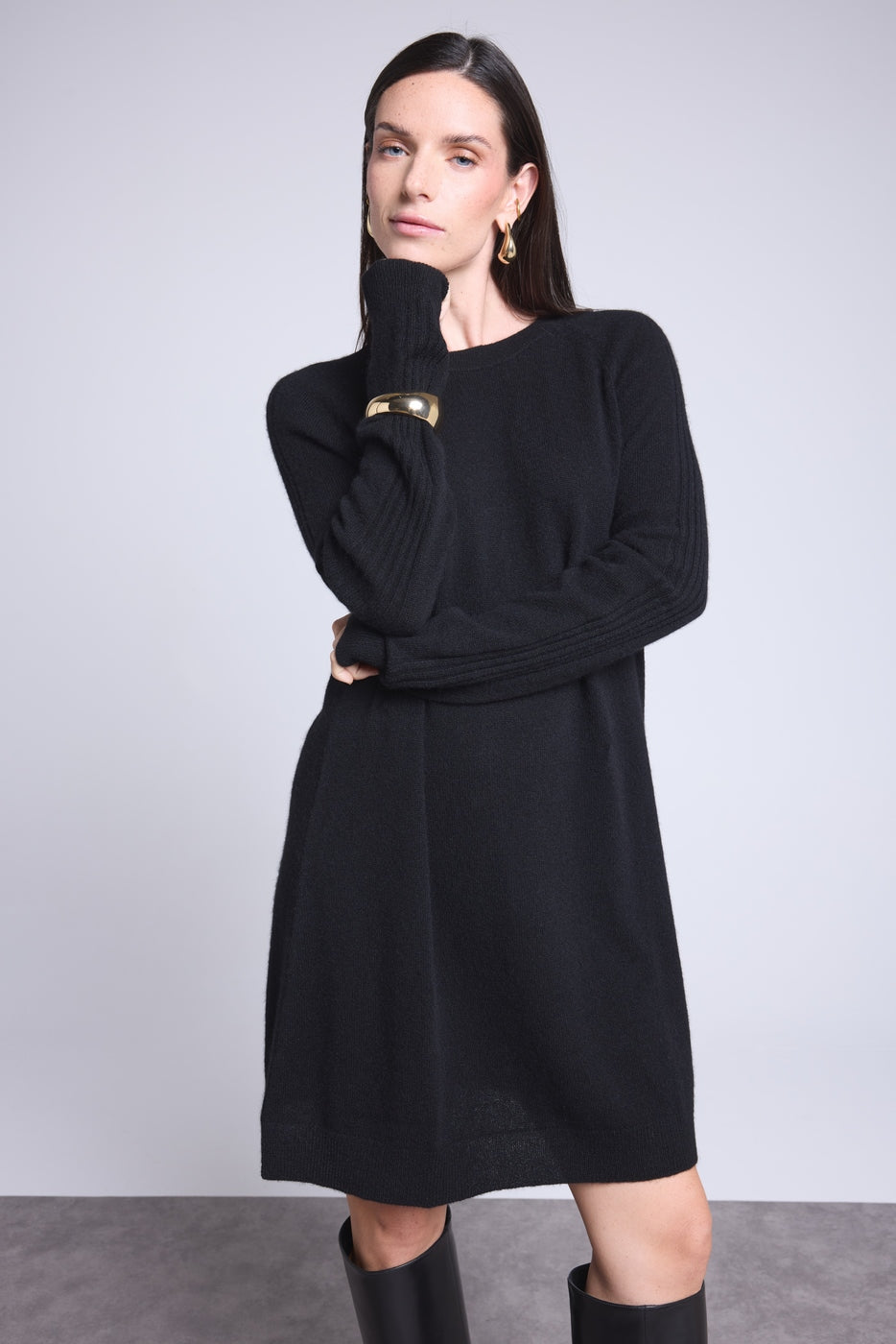 Vestido de cuello redondo Joelia - Negro - Mujer