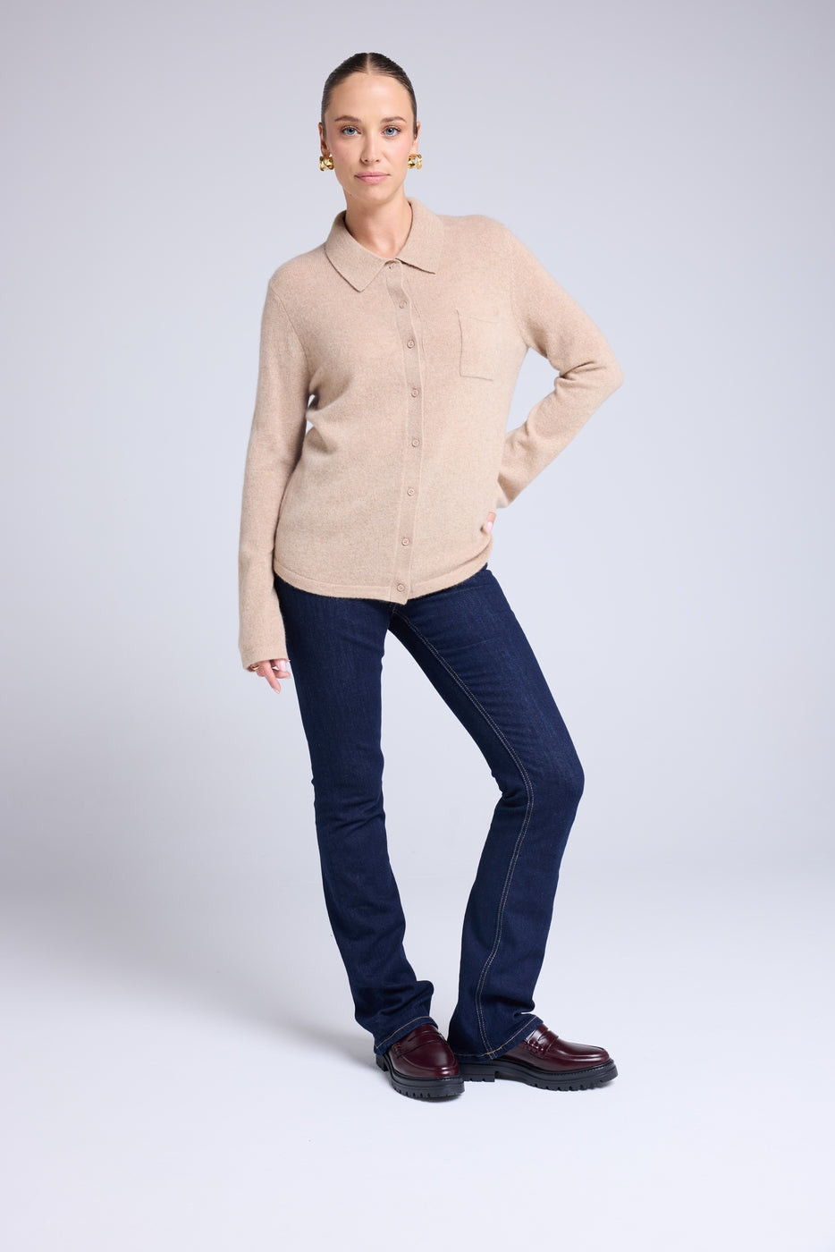 Geknöpftes Damenhemd Johanna – Cremebeige