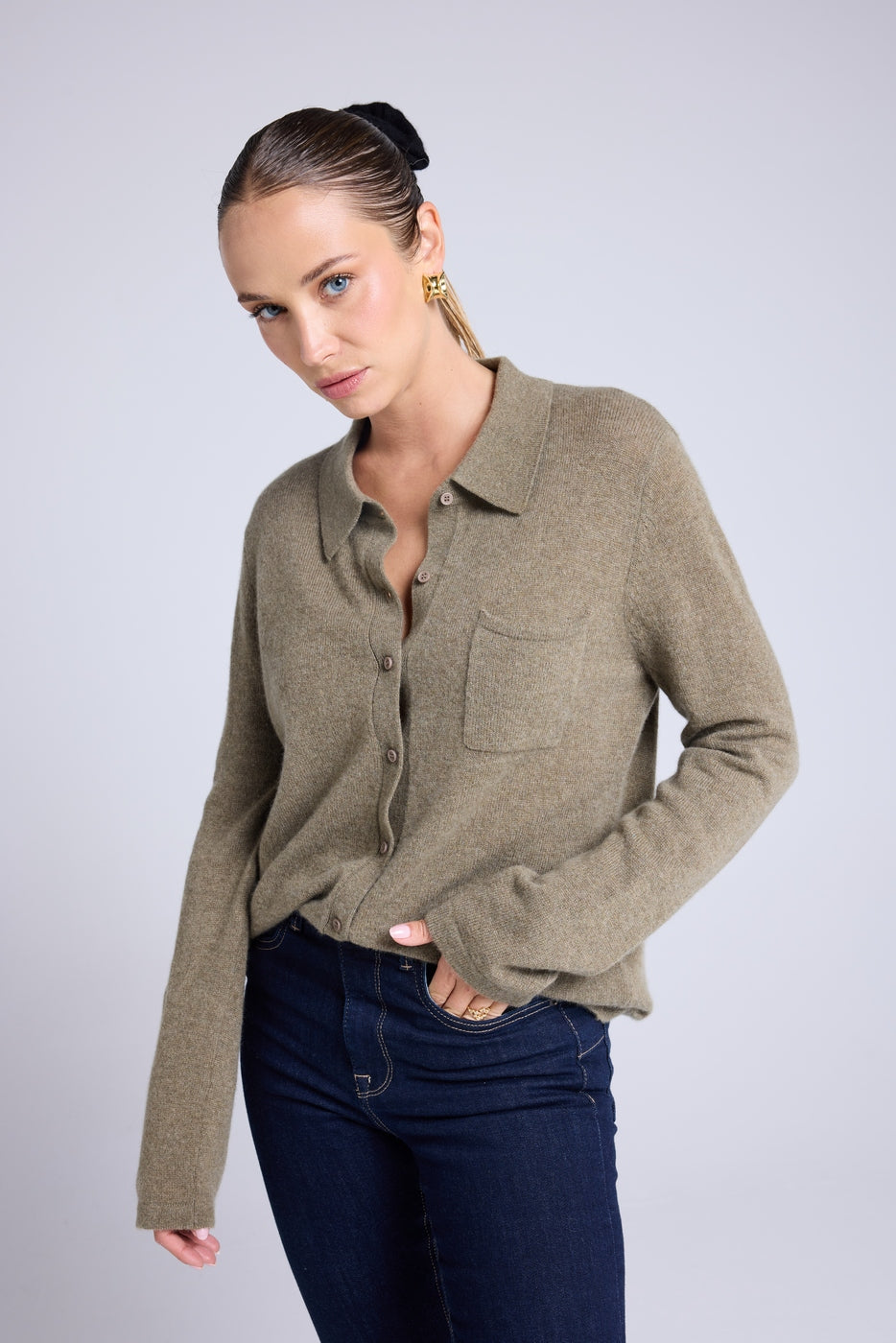 Johanna Women's Button-Up Shirt - Khaki Green
