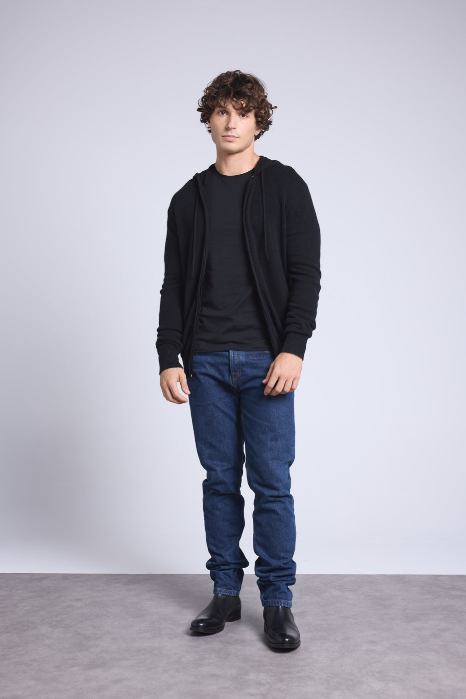 Sudadera con cremallera y capucha John - Negro - Hombre