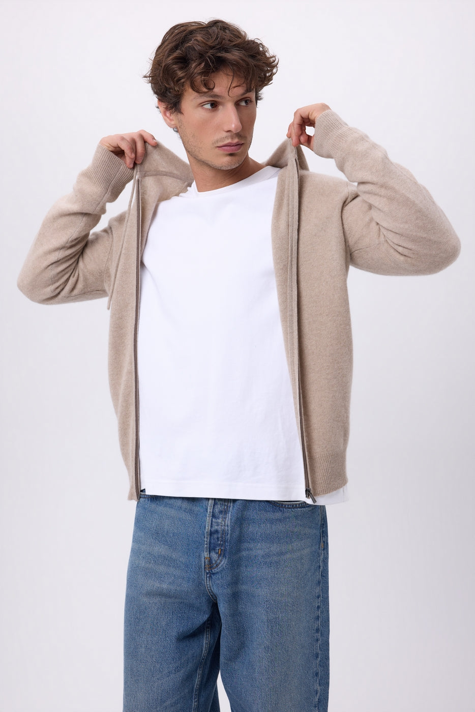 Sudadera con capucha y cremallera John - Beige claro - Hombre
