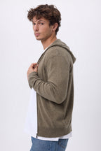 Sweat Zippe A Capuche John - Khaki Chine - Homme