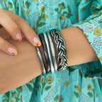 Jonc Budista Mantra Silver Antique