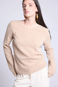 Josephine Gold Polka Dot Crew Neck Jumper - Beige And Gold - Women