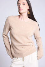 Josephine Gold Polka Dot Crew Neck Jumper - Beige And Gold - Women