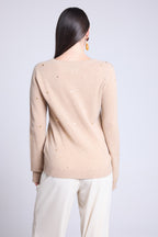 Josephine Gold Polka Dot Crew Neck Jumper - Beige And Gold - Women