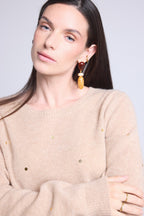 Josephine Gold Polka Dot Crew Neck Jumper - Beige And Gold - Women
