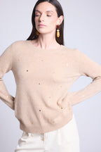 Josephine Gold Polka Dot Crew Neck Jumper - Beige And Gold - Women