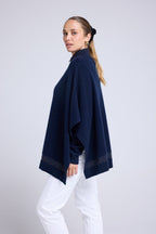 JOY Zipped High-Neck Poncho - Multicoloured Navy Blue Lurex