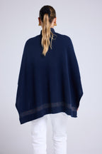 JOY Zipped High-Neck Poncho - Multicoloured Navy Blue Lurex