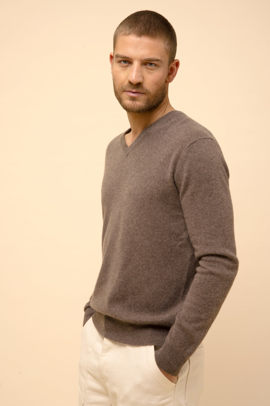 Pull Col V  - Walt - Taupe Chiné