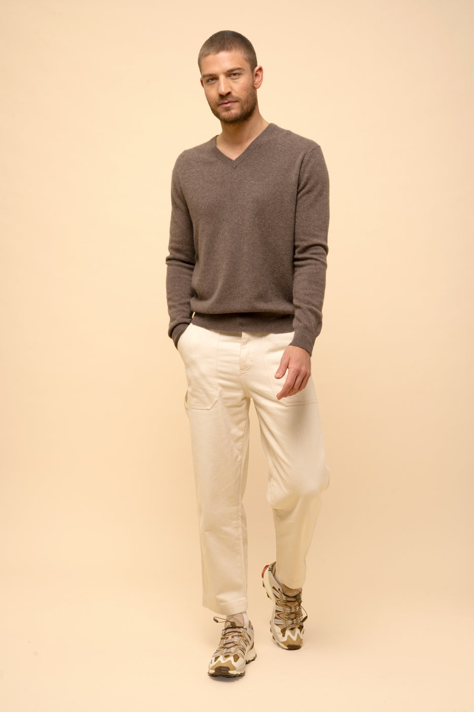 Pull Col V  - Walt - Taupe Chiné