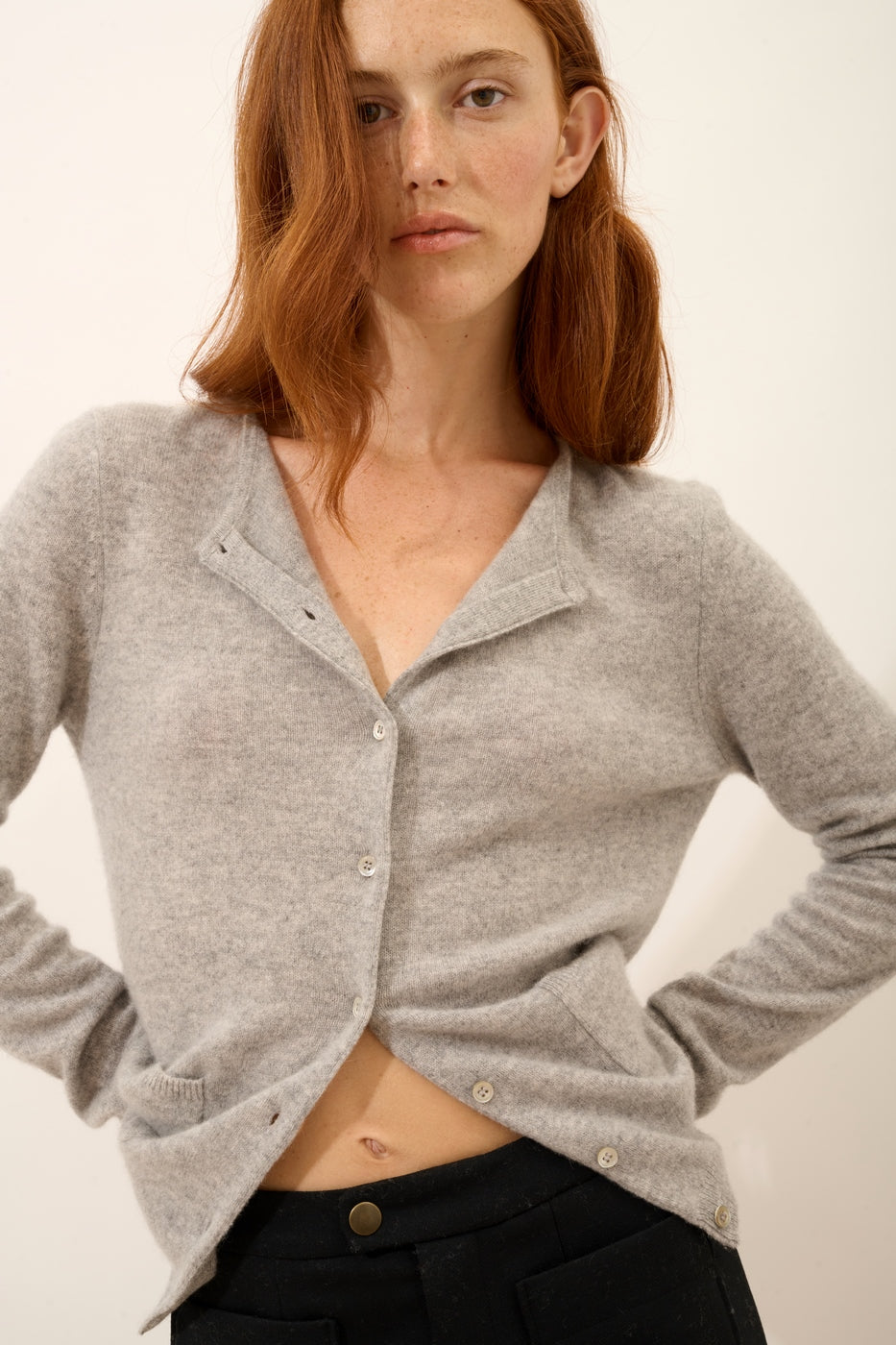 Just Cashmere - Crew-Neck Cardigan - Katharine - Mottled Cloud