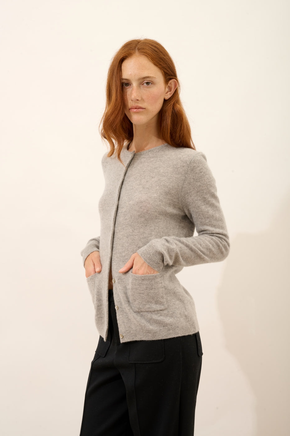 Just Cashmere - Crew-Neck Cardigan - Katharine - Mottled Cloud