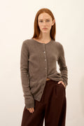 Round-Neck Cardigan - Katharine - Mottled Taupe